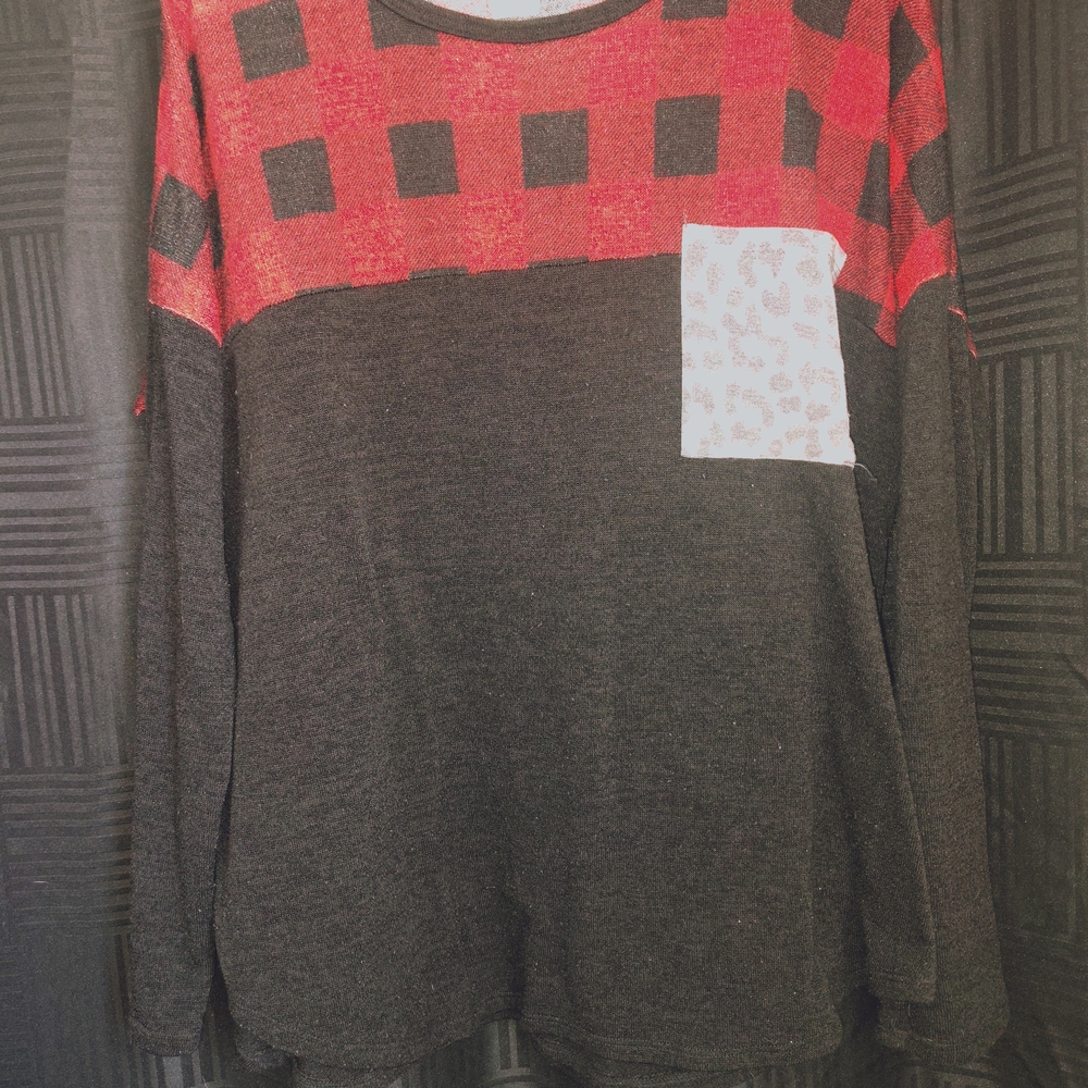 Red and Black Long Sleeve Women's Top